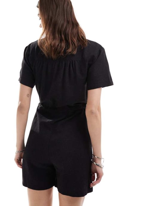 Reclaimed Vintage linen romper playsuit in black - Image 4