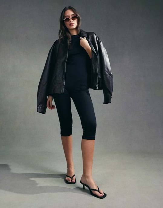 ASOS DESIGN soft touch unitard with open back and 3/4 trouser in black - Image 2