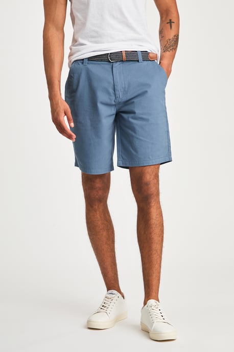 Mid Blue Cotton Twill Short With Belt - Image 1
