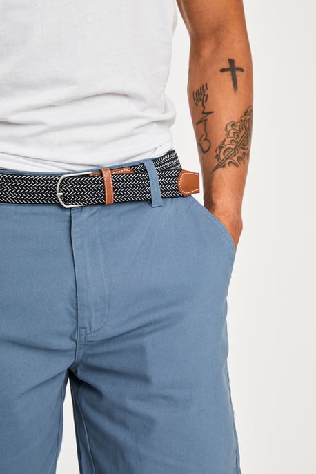 Mid Blue Cotton Twill Short With Belt - Image 3