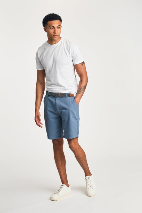 Mid Blue Cotton Twill Short With Belt - Image 4