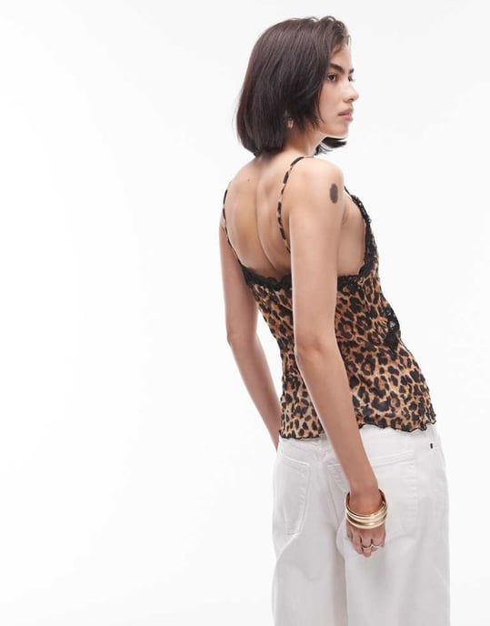 Topshop leopard lace cami in brown - Image 4