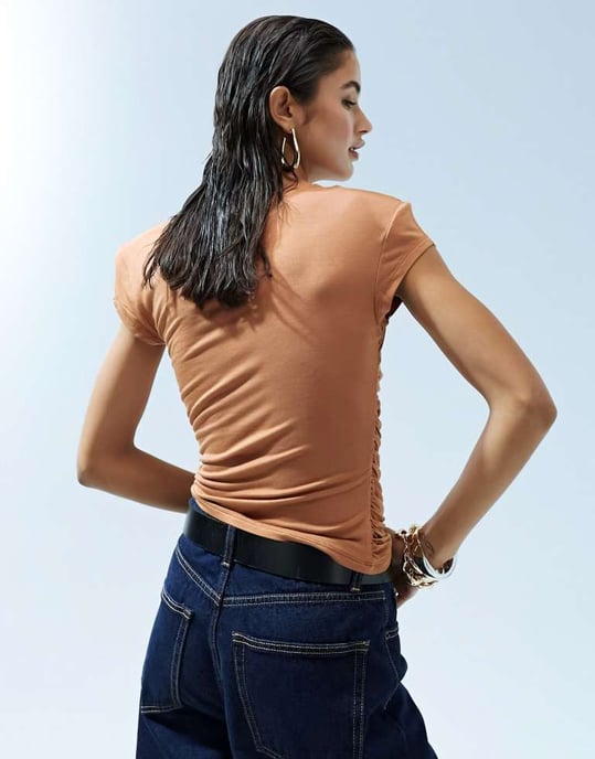 ASOS DESIGN slinky ruched side top in ginger-Orange - Image 4