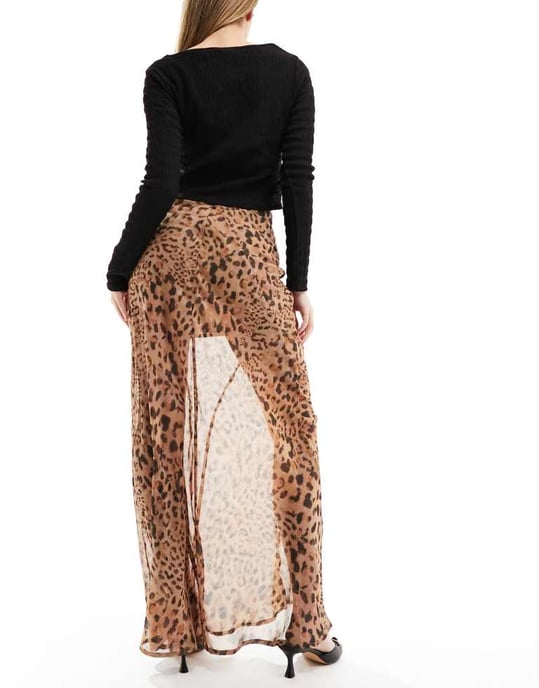 ASOS DESIGN sheer maxi skirt in leopard print-Multi - Image 3