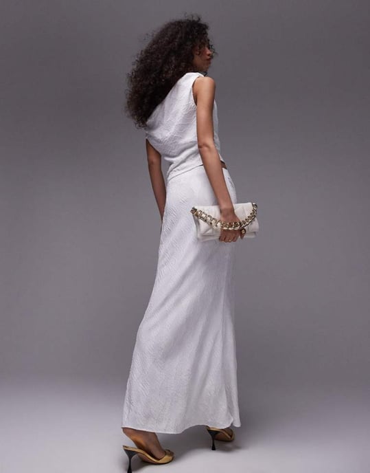 Topshop co-ord jacquard twist maxi skirt in ivory-White - Image 3