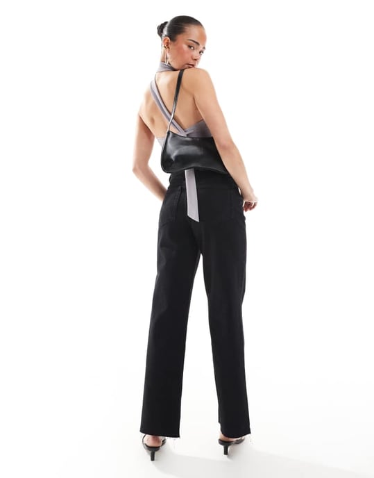 ASOS DESIGN cropped comfort stretch straight leg jean in clean black - Image 2