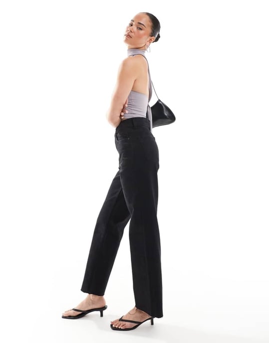 ASOS DESIGN cropped comfort stretch straight leg jean in clean black - Image 3