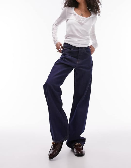 Topshop mid rise loose fit straight jean in raw indigo-Blue - Image 1
