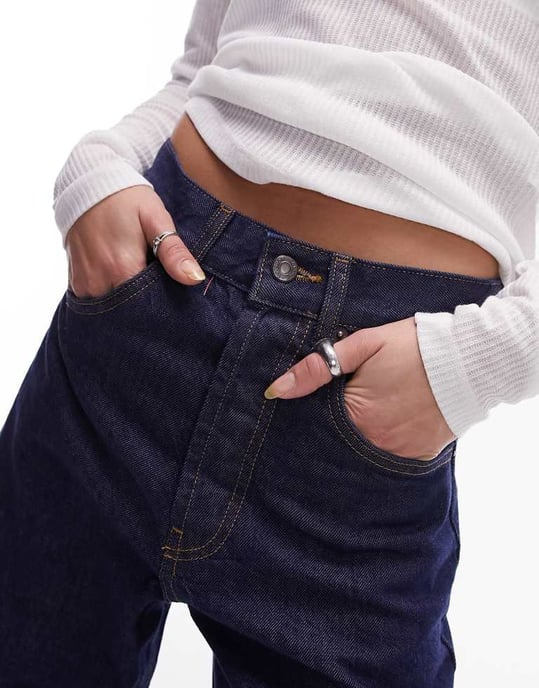 Topshop mid rise loose fit straight jean in raw indigo-Blue - Image 2