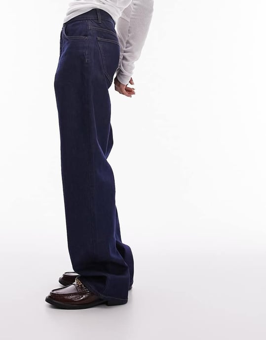 Topshop mid rise loose fit straight jean in raw indigo-Blue - Image 3