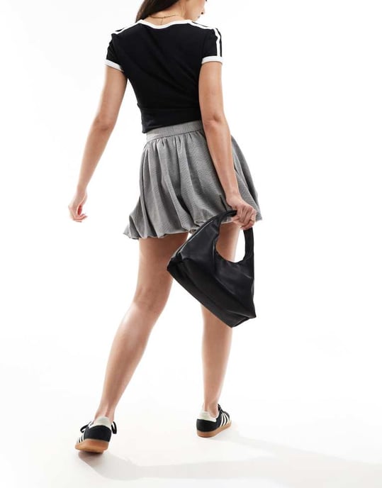 Miss Selfridge puffball mini skirt in mono check - Image 2