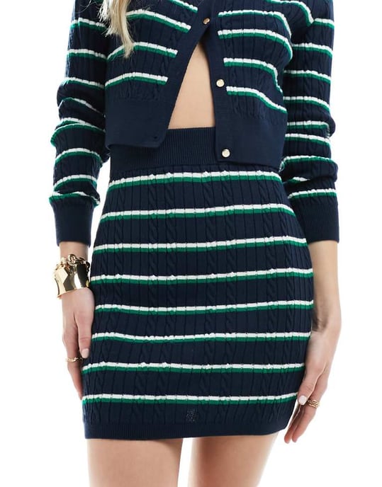 ASOS DESIGN knitted mini skirt in navy stripe co-ord - Image 3