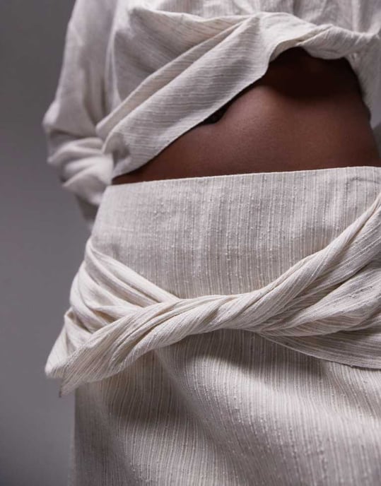 Topshop co-ord knot drape mini skirt in textured natural stripe-Neutral - Image 2