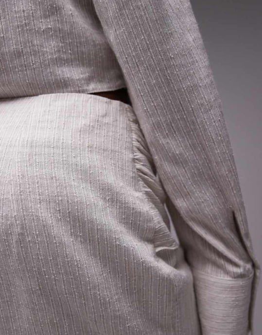 Topshop co-ord knot drape mini skirt in textured natural stripe-Neutral - Image 4