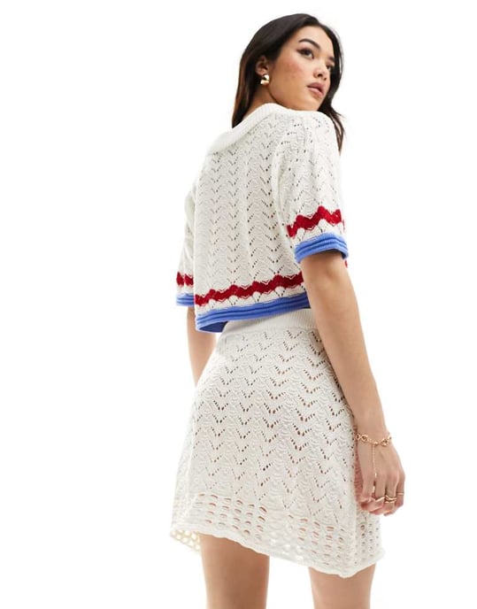 ASOS DESIGN knitted a line mini skirt in textured stitch in white - Image 3