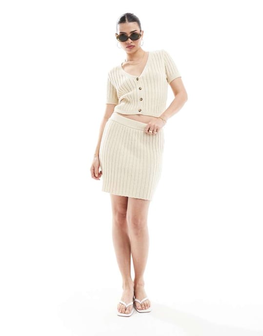 Vero Moda Aware lightweight knitted mini skirt co-ord in cream-White - Image 2