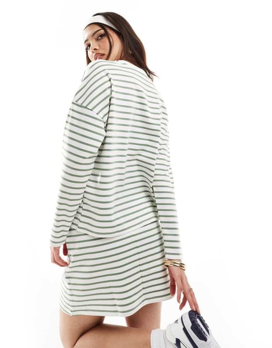 Vero Moda jersey mini skirt co-ord in green stripe - Image 4