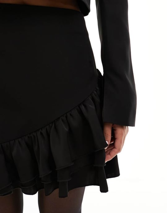 Kaiia exclusive ruffle hem mini skirt co-ord in black - Image 4
