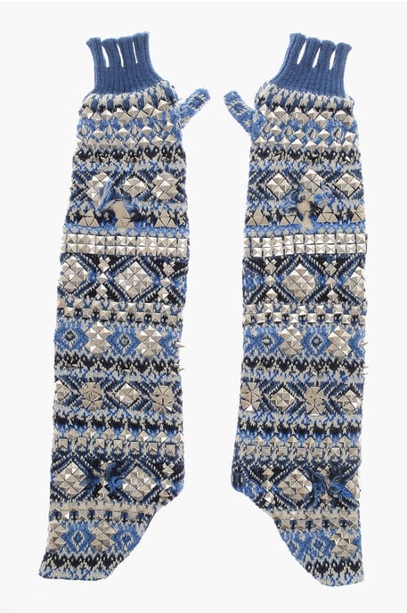 Stickade fingerlösa varma handskar med nitar i Azzurro, Bianco, Blå, Flerfärgad - Image 1
