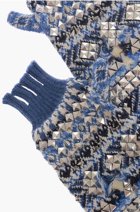 Stickade fingerlösa varma handskar med nitar i Azzurro, Bianco, Blå, Flerfärgad - Image 2