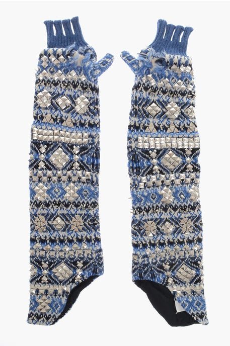 Stickade fingerlösa varma handskar med nitar i Azzurro, Bianco, Blå, Flerfärgad - Image 3
