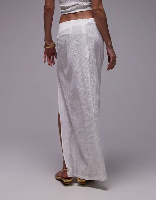Topshop knot detail midi skirt in cream-White - Image 4