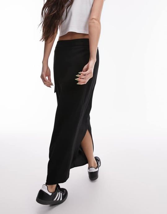 Topshop eyelet wrap low rise midi skirt in black - Image 2