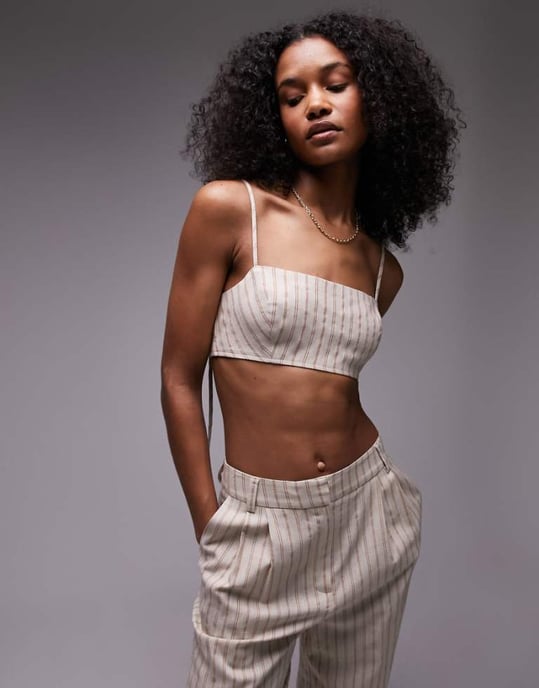 Topshop stripe linen bralet in ecru-White - Image 1