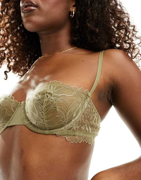Calvin Klein unlined lace bra in khaki-Green - Image 4