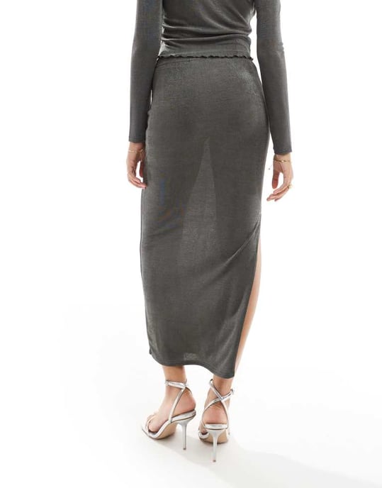 In The Style slinky maxi skirt co-ord in dark grey - Image 4