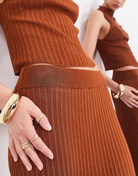ASOS EDITION fine knit sheer maxi skirt co-ord in rust-Brown - Image 4