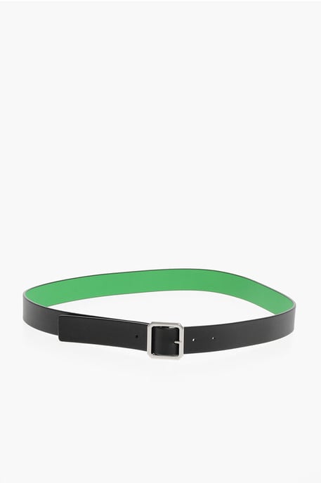 Metal Buckle Reversible Leather Belt in Black - Image 3
