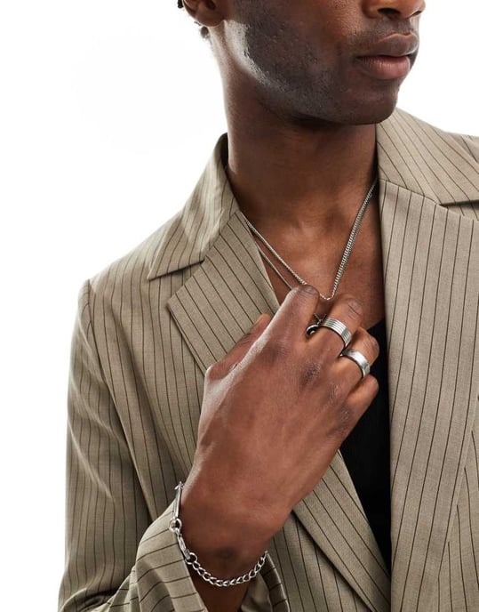 Reclaimed Vintage suit blazer in beige pinstripe co-ord-Neutral - Image 4