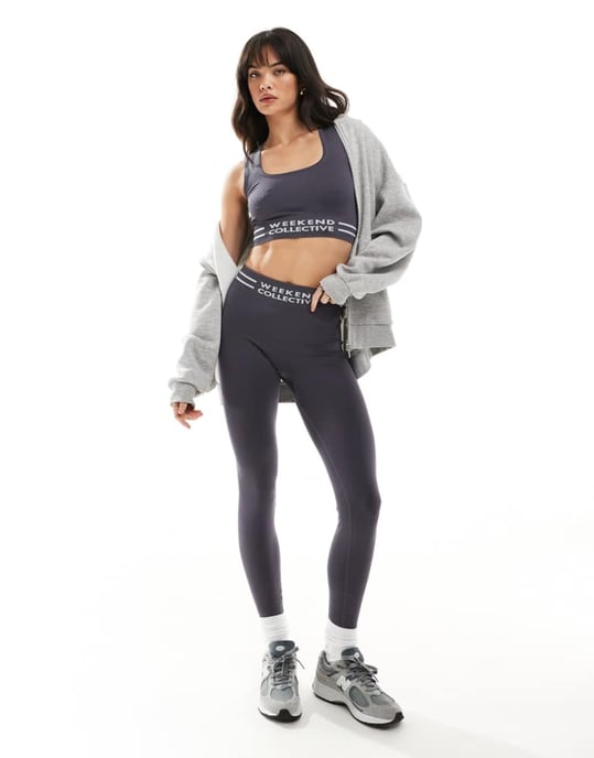 ASOS Weekend Collective seamless crop top with branded waistband in charcoal-Grey - Image 4