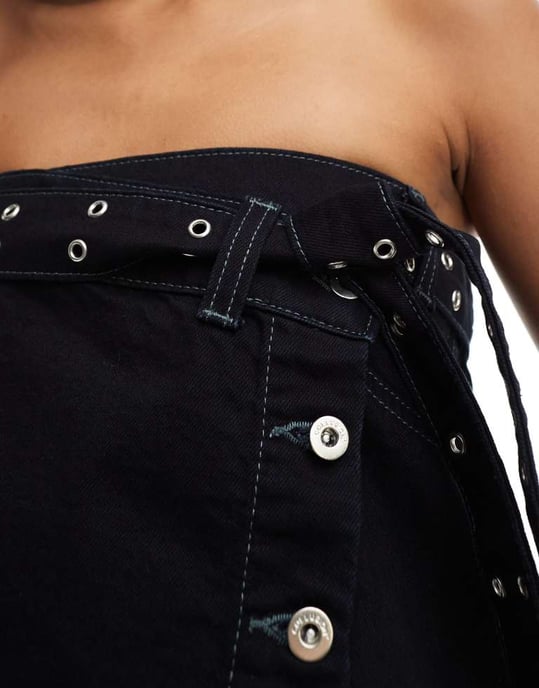 COLLUSION festival denim belted bandeau crop top in black - Image 3
