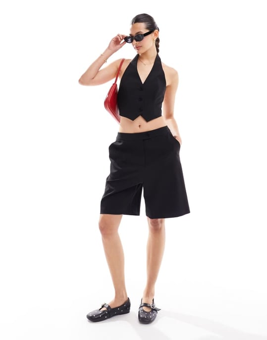 Miss Selfridge halter backless waistcoat co ord in black - Image 2