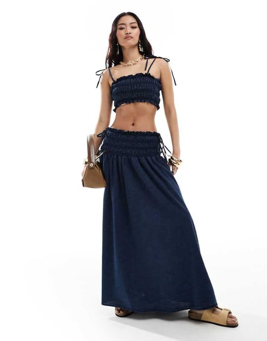 ASOS DESIGN soft denim cami top in dark blue co-ord - Image 3