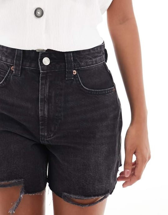 ASOS DESIGN Petite denim dad short in wash black - Image 3