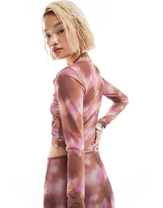 ONLY mesh cardigan co-ord in tie dye print-Multi - Image 3