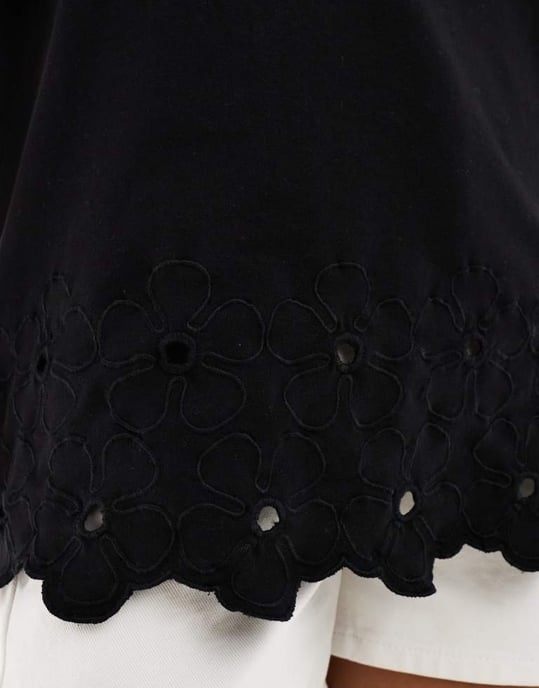 ASOS DESIGN embroidered hem t-shirt in black - Image 2
