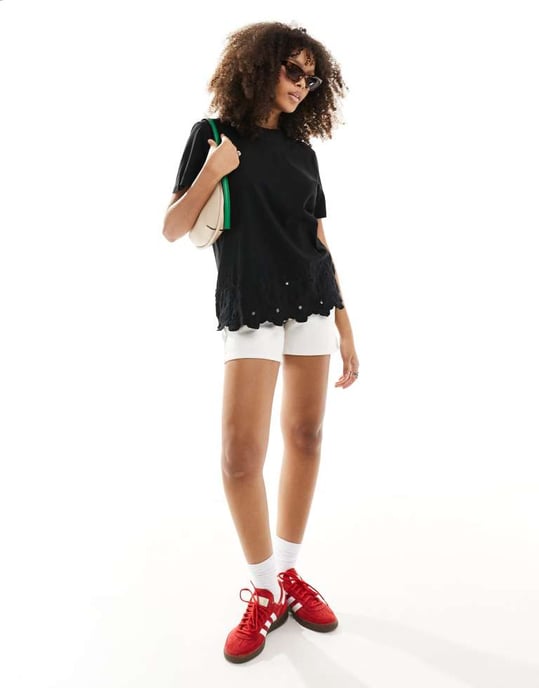 ASOS DESIGN embroidered hem t-shirt in black - Image 3