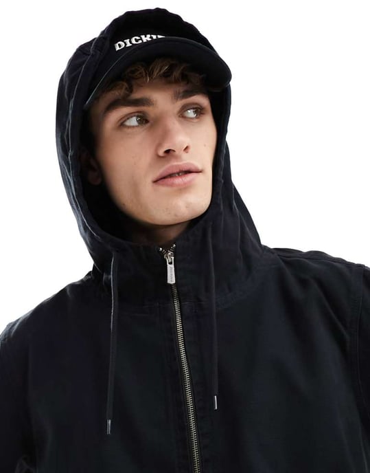 Dickies duck canvas unlined hooded jacket in washed black - Image 2