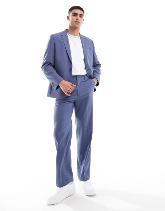 ASOS DESIGN straight suit trouser in royal blue pindot-Navy - Image 1
