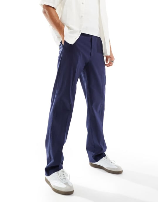ASOS DESIGN smart straight leg linen blend trousers in navy - Image 1