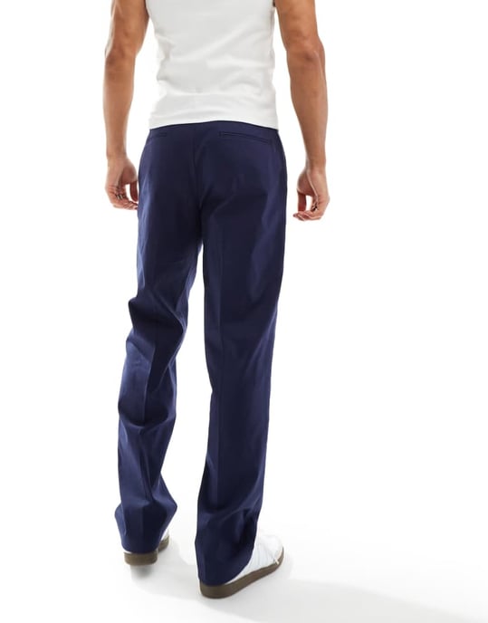 ASOS DESIGN smart straight leg linen blend trousers in navy - Image 3