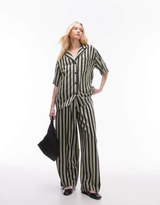 Topshop co-ord stripe linen straight leg trouser in multi - Image 1