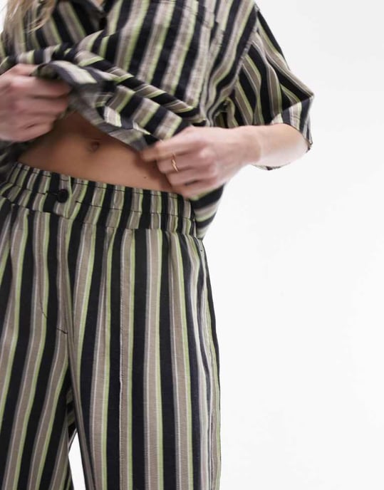 Topshop co-ord stripe linen straight leg trouser in multi - Image 2