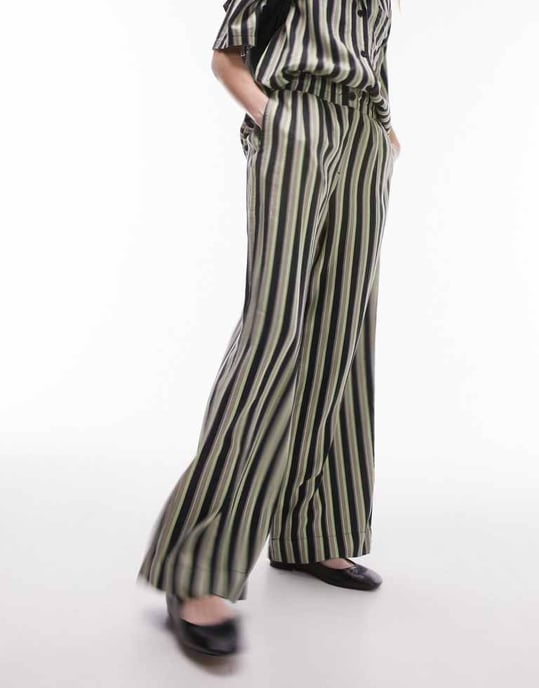 Topshop co-ord stripe linen straight leg trouser in multi - Image 3