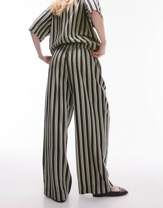 Topshop co-ord stripe linen straight leg trouser in multi - Image 4