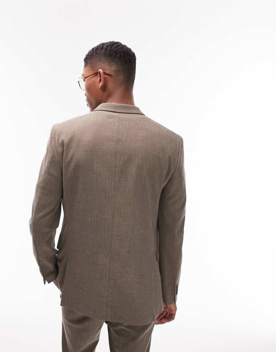 Topman super skinny herringbone double breasted suit jacket in brown - Image 3